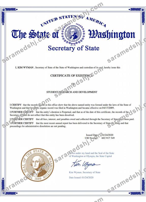USA Washington certificate of good standing